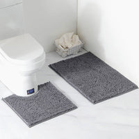 ULTREMA 2-Piece Chenille Bathroom Rug Set, Absorbent Bath Mat and U-Shaped Contour Rug, Non-Slip Backing, Machine Washable,Gery - Image 2