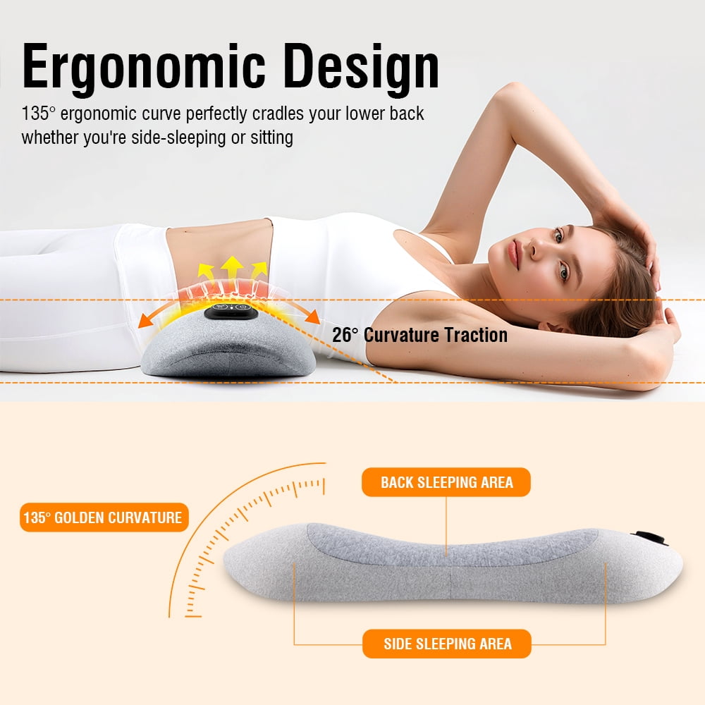 ULTREMA Cordless 3-in-1 Electric Lumbar Support Pillow with Heat, Vibration Massage and Adjustable Air Lift, Rechargeable Memory Foam Lower Back Cushion for Bed, Sofa and Office Chair, Light Gray - Image 4