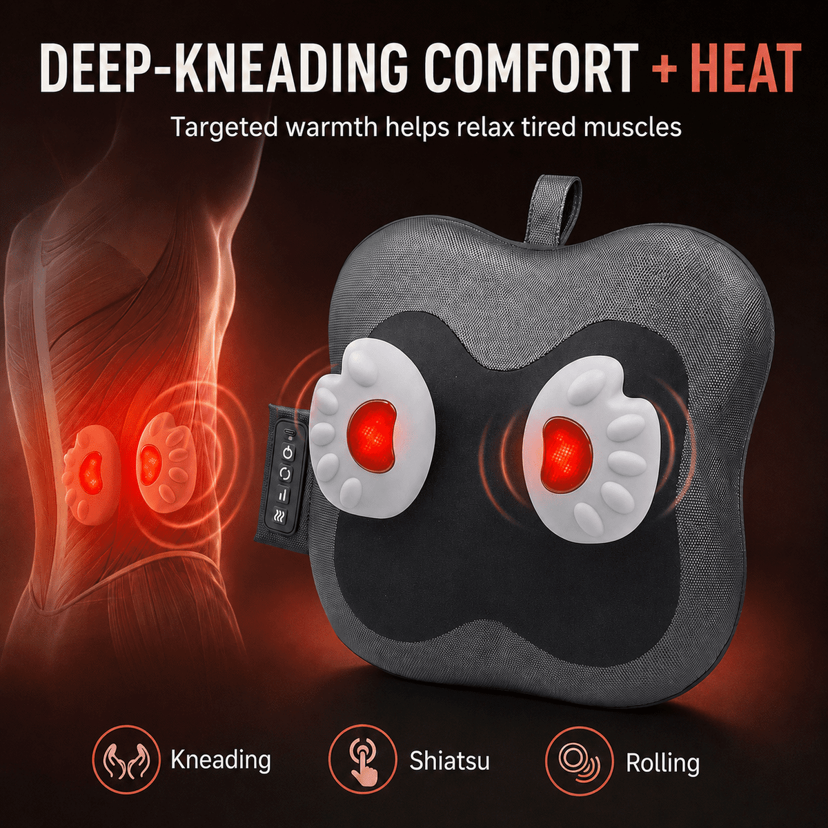 ULTREMA Back Massager Cushion with Heat, Deep Tissue Kneading Shiatsu Pillow for Neck, Waist & Shoulders, Portable 2-Level Heating Massage Pillow for Home Office Car,Lumbar Massage Cushion,Black - Image 5