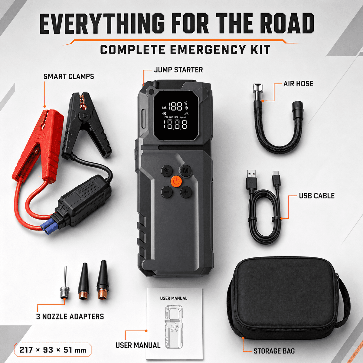 ULTREMA Portable Car Jump Starter with Air Compressor, 8000mAh 12V Auto Battery Booster Pack & Tire Inflator, 4-in-1 Jump Box, Power Bank & LED Light for Gas Engines, Motorcycle - Image 25