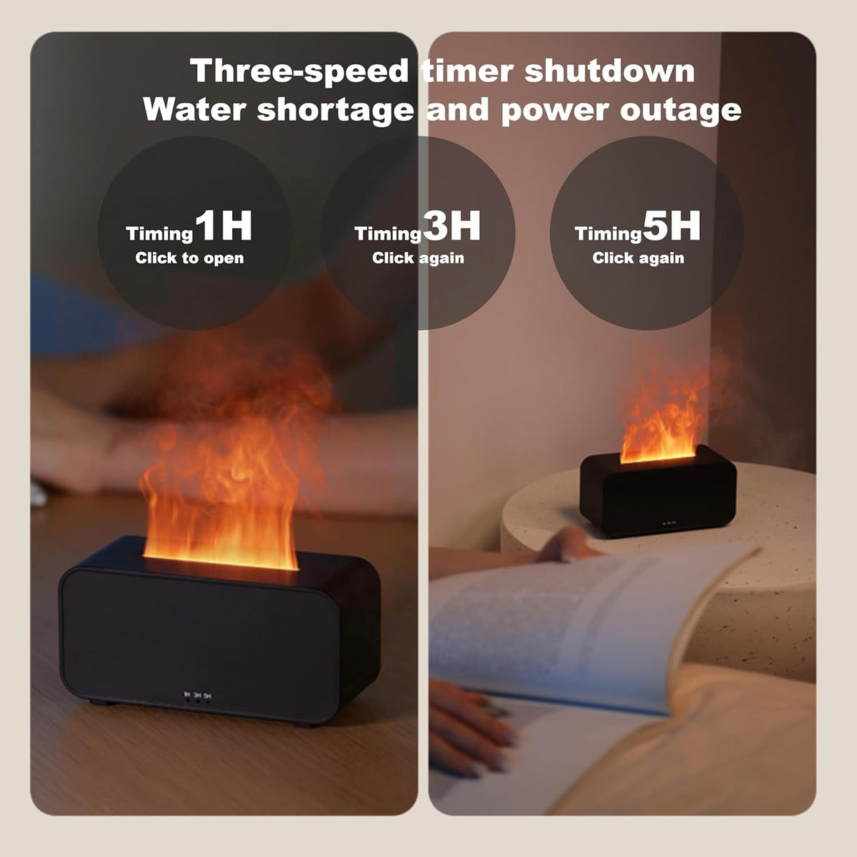 ULTREMA Flame Aroma Diffuser, Ultrasonic Humidifier with Realistic Fire Effect, Essential Oil Diffuser, Black - Image 2