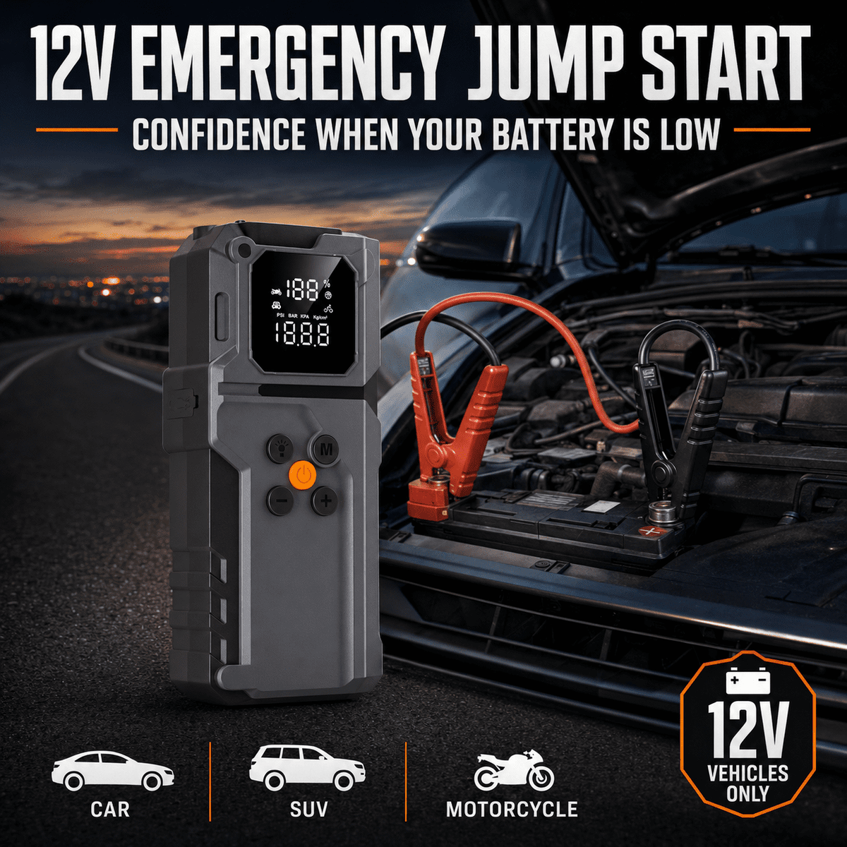 ULTREMA Portable Car Jump Starter with Air Compressor, 8000mAh 12V Auto Battery Booster Pack & Tire Inflator, 4-in-1 Jump Box, Power Bank & LED Light for Gas Engines, Motorcycle - Image 24