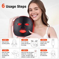 Red Light Face Mask, 7 Color Light Therapy Facial Mask with 288 LEDs, Soft Silicone Skin Care Mask with Wired Controller, Eye Inserts and 5/10/15 Min Timer, Black - Image 5