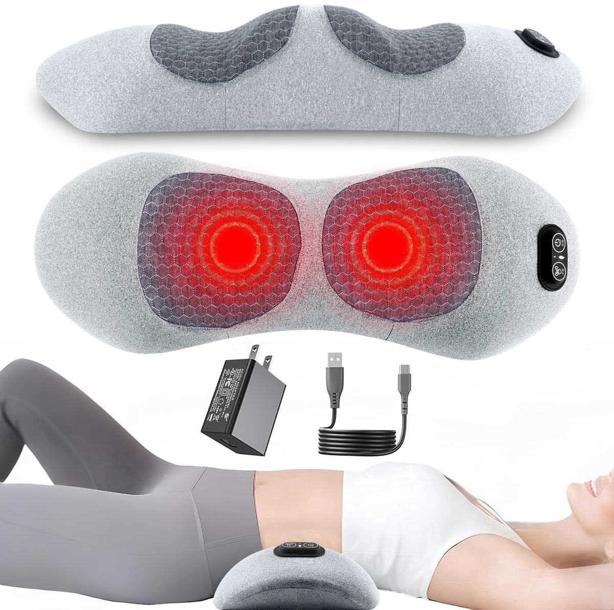 ULTREMA 3-in-1 Electric Lumbar Support Pillow with Heat, Vibration Massage and Adjustable Air Lift, Ergonomic Memory Foam Lower Back Support Cushion for Bed, Sofa and Office Chair, Gray