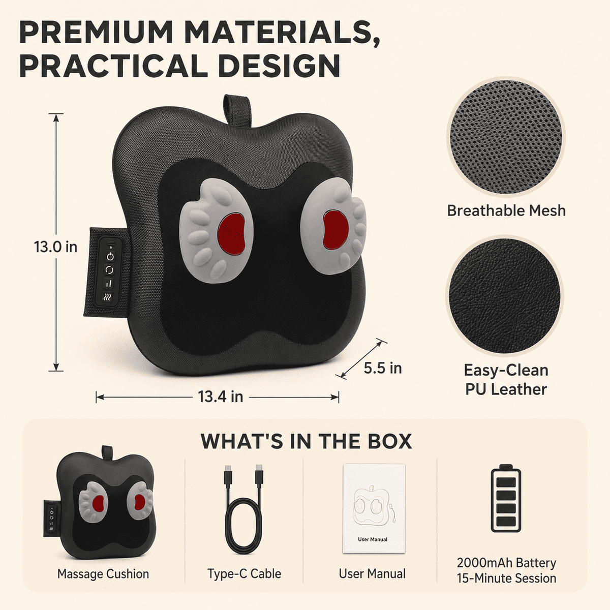 ULTREMA Back Massager Cushion with Heat, Deep Tissue Kneading Shiatsu Pillow for Neck, Waist & Shoulders, Portable 2-Level Heating Massage Pillow for Home Office Car,Lumbar Massage Cushion,Black - Image 6
