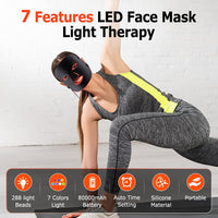 Red Light Face Mask, 7 Color Light Therapy Facial Mask with 288 LEDs, Soft Silicone Skin Care Mask with Wired Controller, Eye Inserts and 5/10/15 Min Timer, Black - Image 8