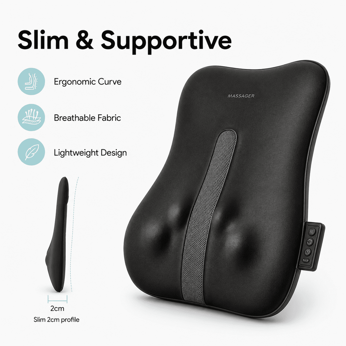 ULTREMA Cordless Back Massager with Heat, 3 Massage Modes, 42 cm Rolling Track, Rechargeable Lumbar Massage Cushion for Home and Office, Black - Image 6