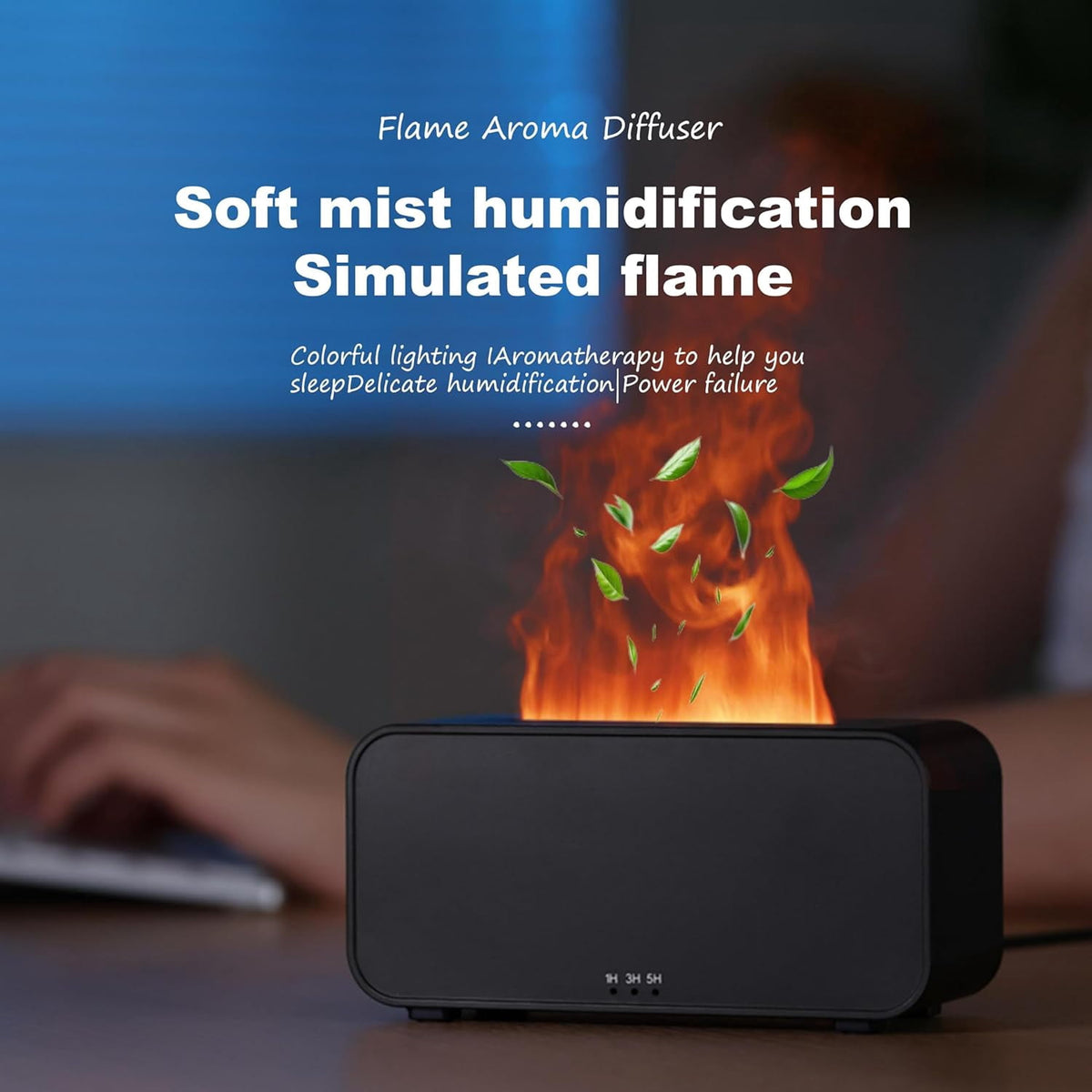 ULTREMA Flame Aroma Diffuser, Ultrasonic Humidifier with Realistic Fire Effect, Essential Oil Diffuser, Black - Image 4