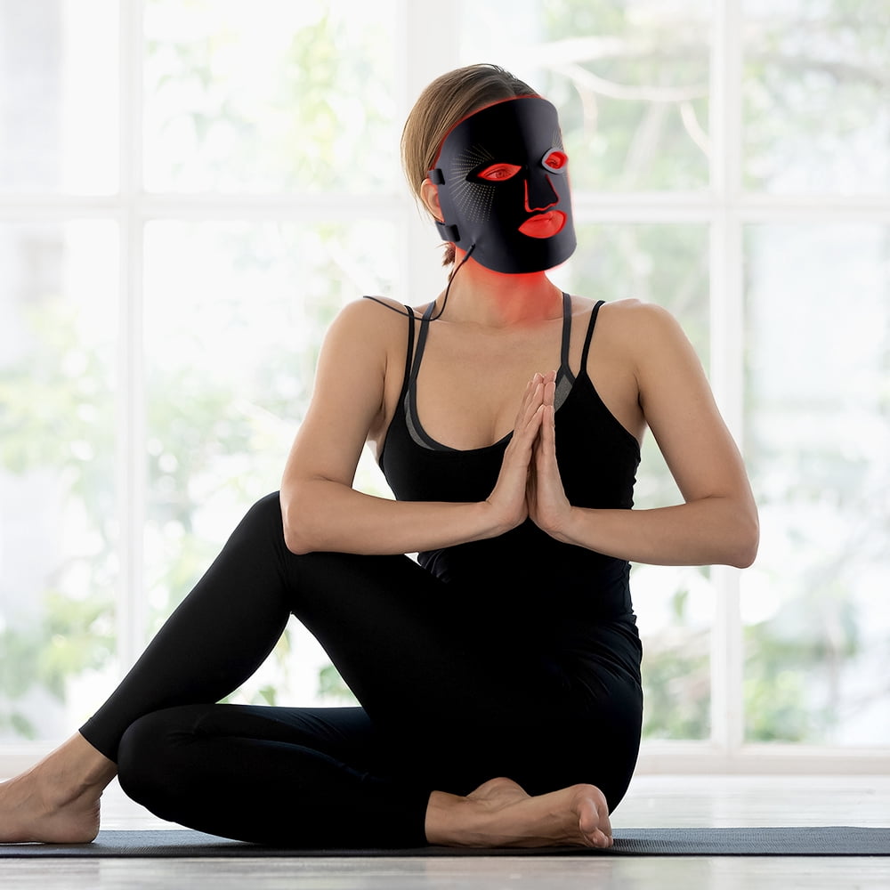 Red Light Face Mask, 7 Color Light Therapy Facial Mask with 288 LEDs, Soft Silicone Skin Care Mask with Wired Controller, Eye Inserts and 5/10/15 Min Timer, Black - Image 9