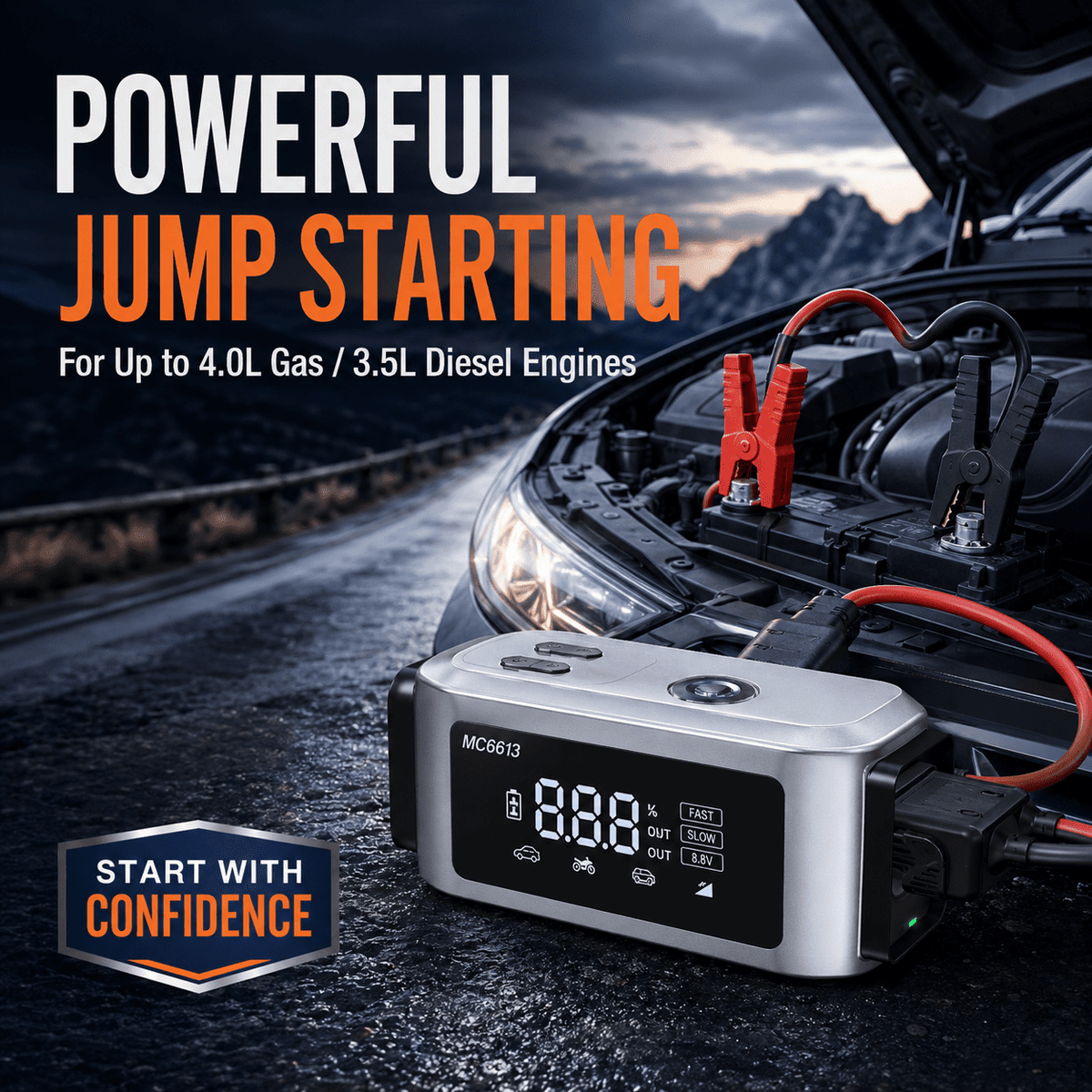 ULTREMA Portable Car Jump Starter with Air Compressor, 8000mAh 12V Auto Battery Booster Pack & Tire Inflator, 4-in-1 Jump Box, Power Bank & LED Light for Gas Engines, Motorcycle - Image 7