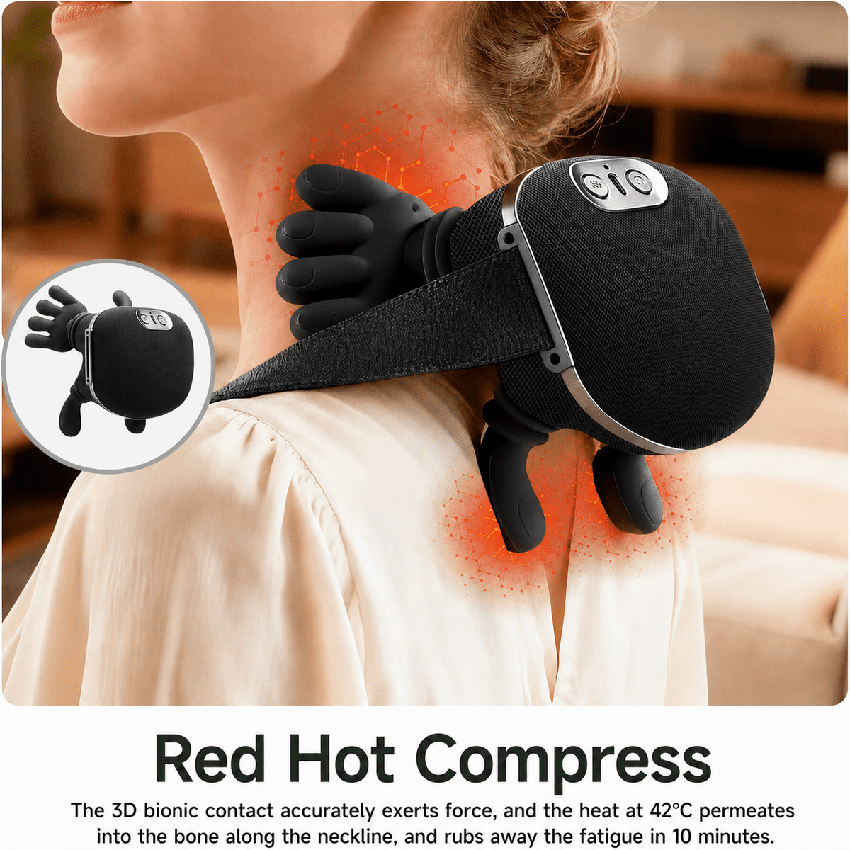 Cordless Neck Massager with Heat, Deep Tissue Shiatsu Neck and Shoulder Massager, 3-Speed Electric Cervical Back Massager with Bionic Kneading,Back, Legs and Full Body Pain Relief - Image 2