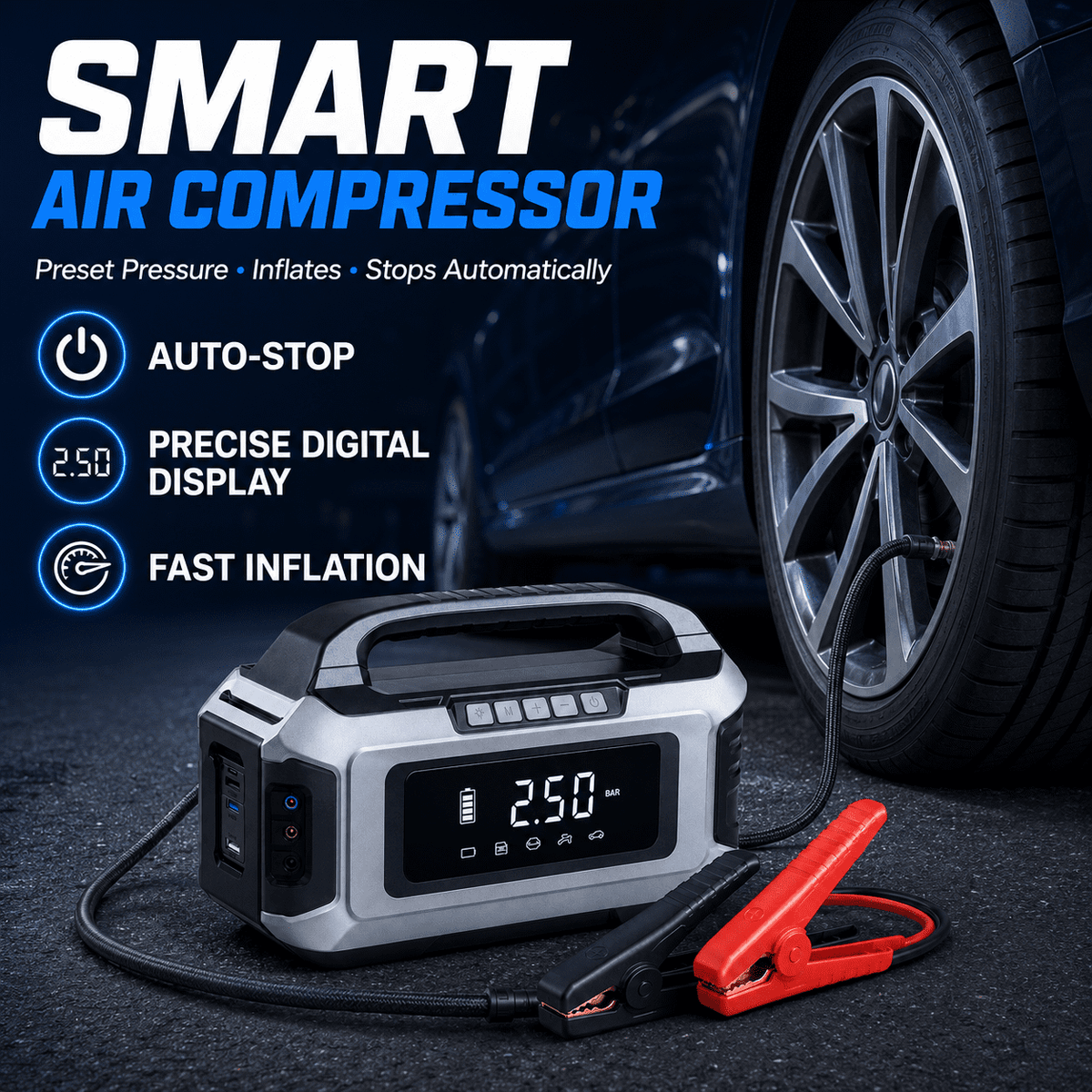 ULTREMA Portable Car Jump Starter with Air Compressor, 8000mAh 12V Auto Battery Booster Pack & Tire Inflator, 4-in-1 Jump Box, Power Bank & LED Light for Gas Engines, Motorcycle - Image 8