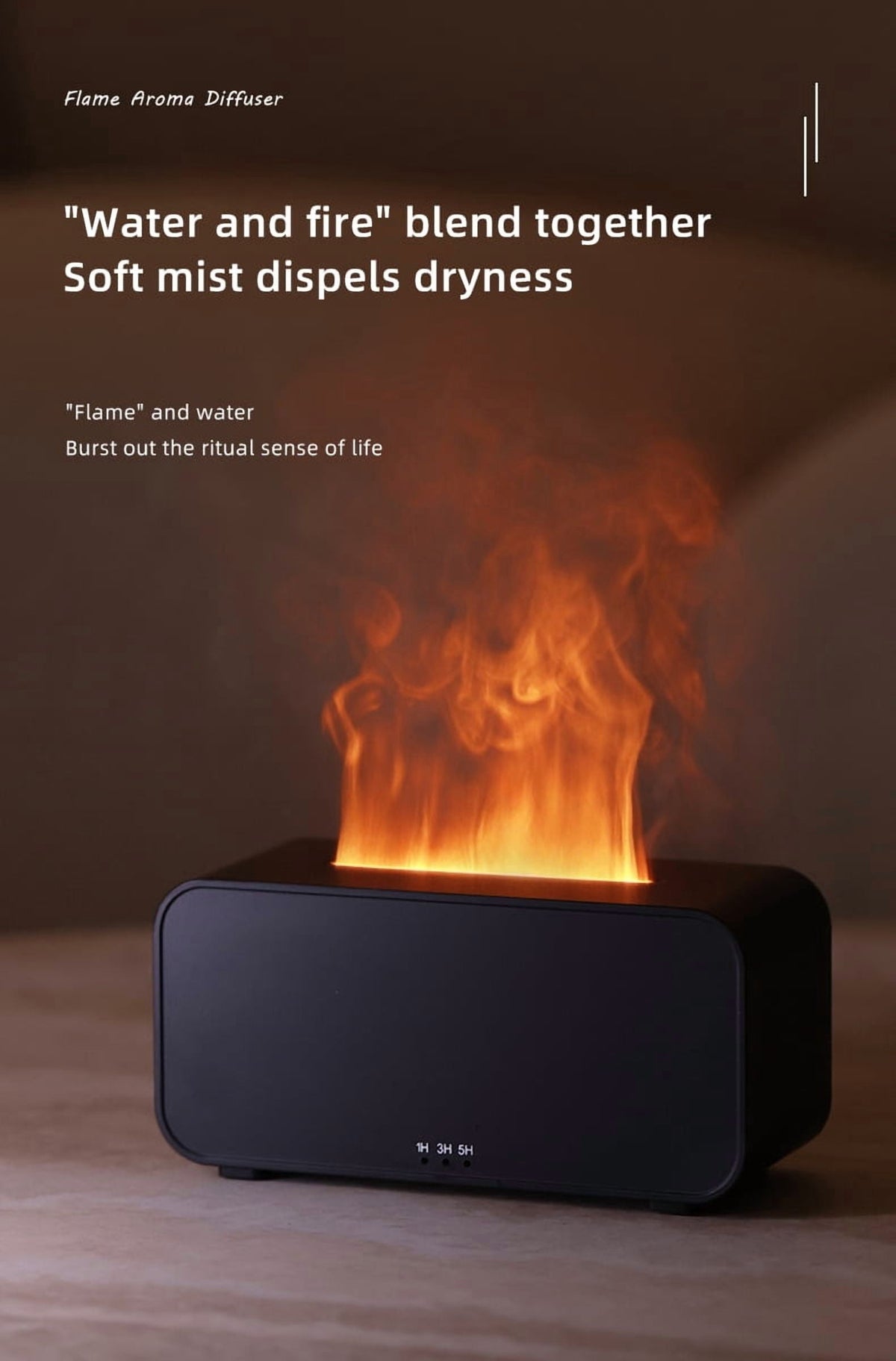 ULTREMA Flame Aroma Diffuser, Ultrasonic Humidifier with Realistic Fire Effect, Essential Oil Diffuser, Black - Image 7