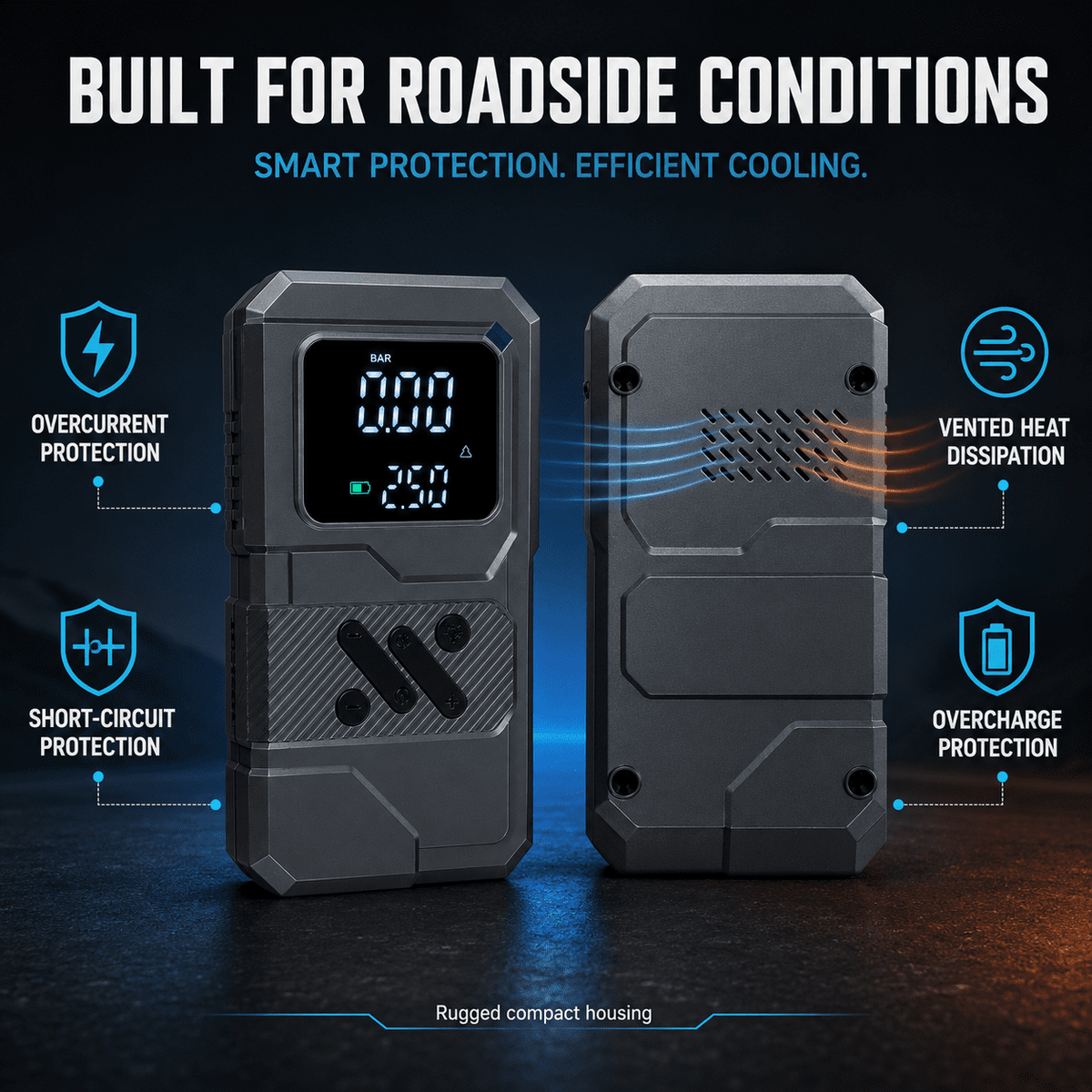 ULTREMA Portable Car Jump Starter with Air Compressor, 8000mAh 12V Auto Battery Booster Pack & Tire Inflator, 4-in-1 Jump Box, Power Bank & LED Light for Gas Engines, Motorcycle - Image 19