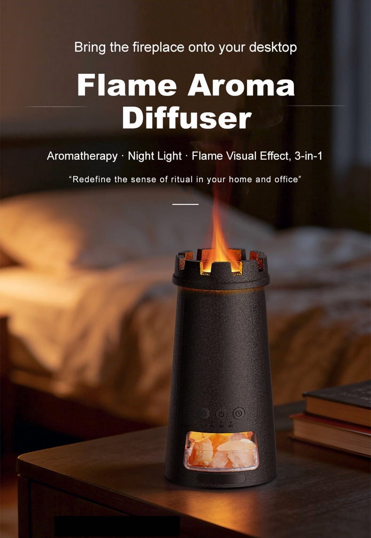 ULTREMA Lighthouse Flame Aroma Diffuser, 150ml Ultrasonic Humidifier with Himalayan Salt Rock, Essential Oil Diffuser with Auto Shut-Off for Home Bedroom, Black - Image 6