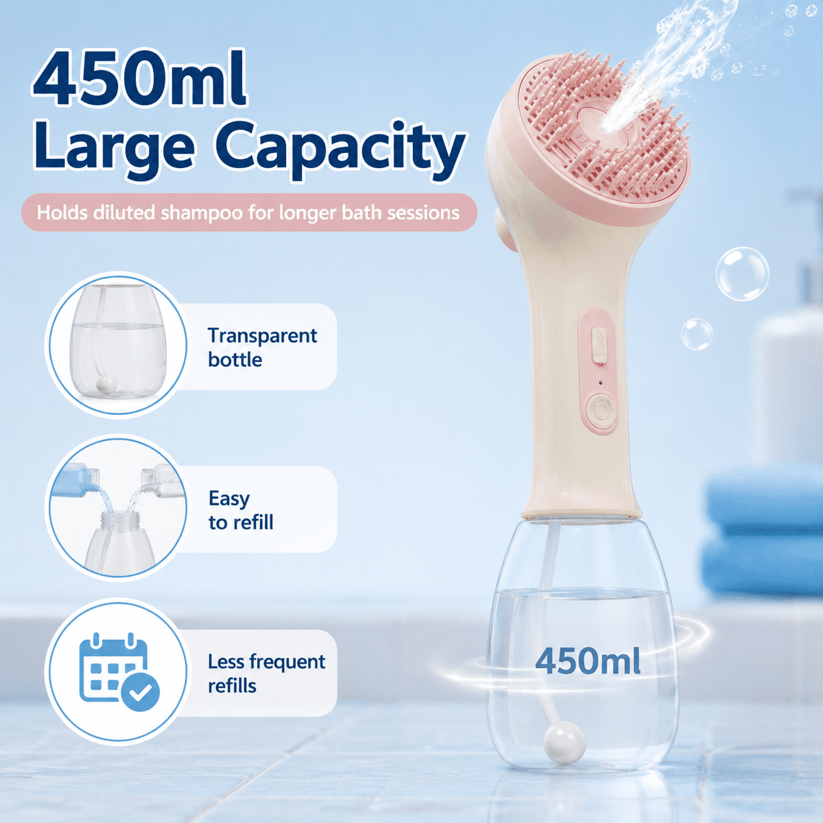 ULTREMA Pet Bath Brush with Automatic Foaming, Dog & Cat Shower Scrubber Comb, Soft Silicone Grooming Brush with Shampoo Dispenser, Handheld Pet Washer for Small Medium Large Pets - Image 8