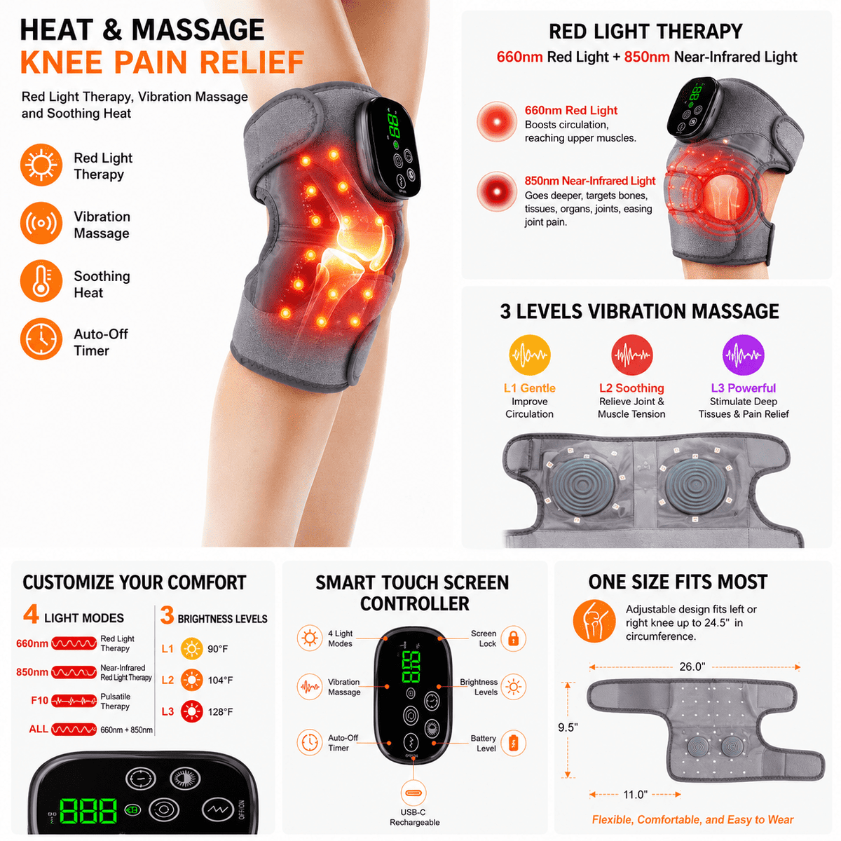 ULTREMA Heated Knee Massager Rechargeable Heated Knee Brace, Leg Shoulder Pain Relief for Women Men - Image 2