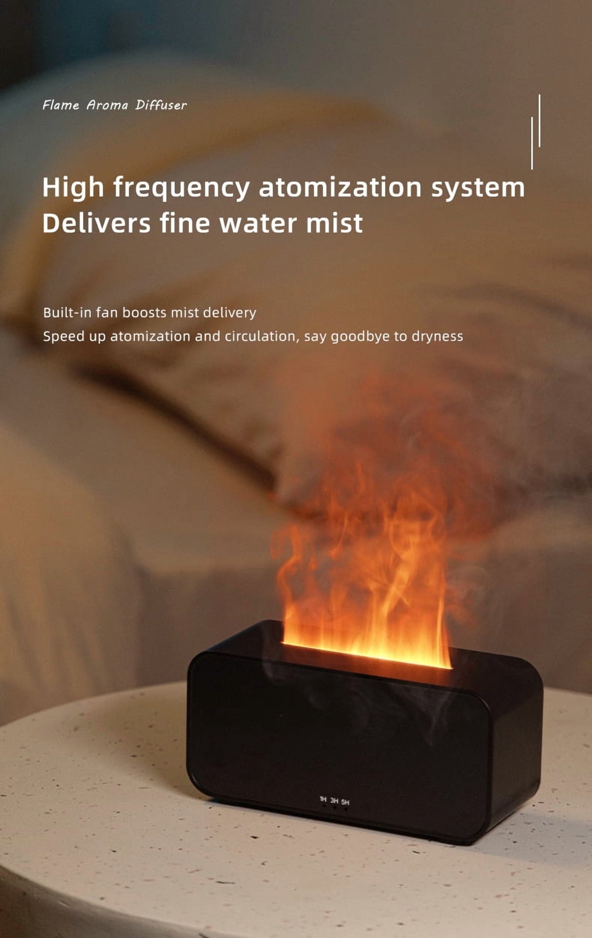 ULTREMA Flame Aroma Diffuser, Ultrasonic Humidifier with Realistic Fire Effect, Essential Oil Diffuser, Black - Image 6
