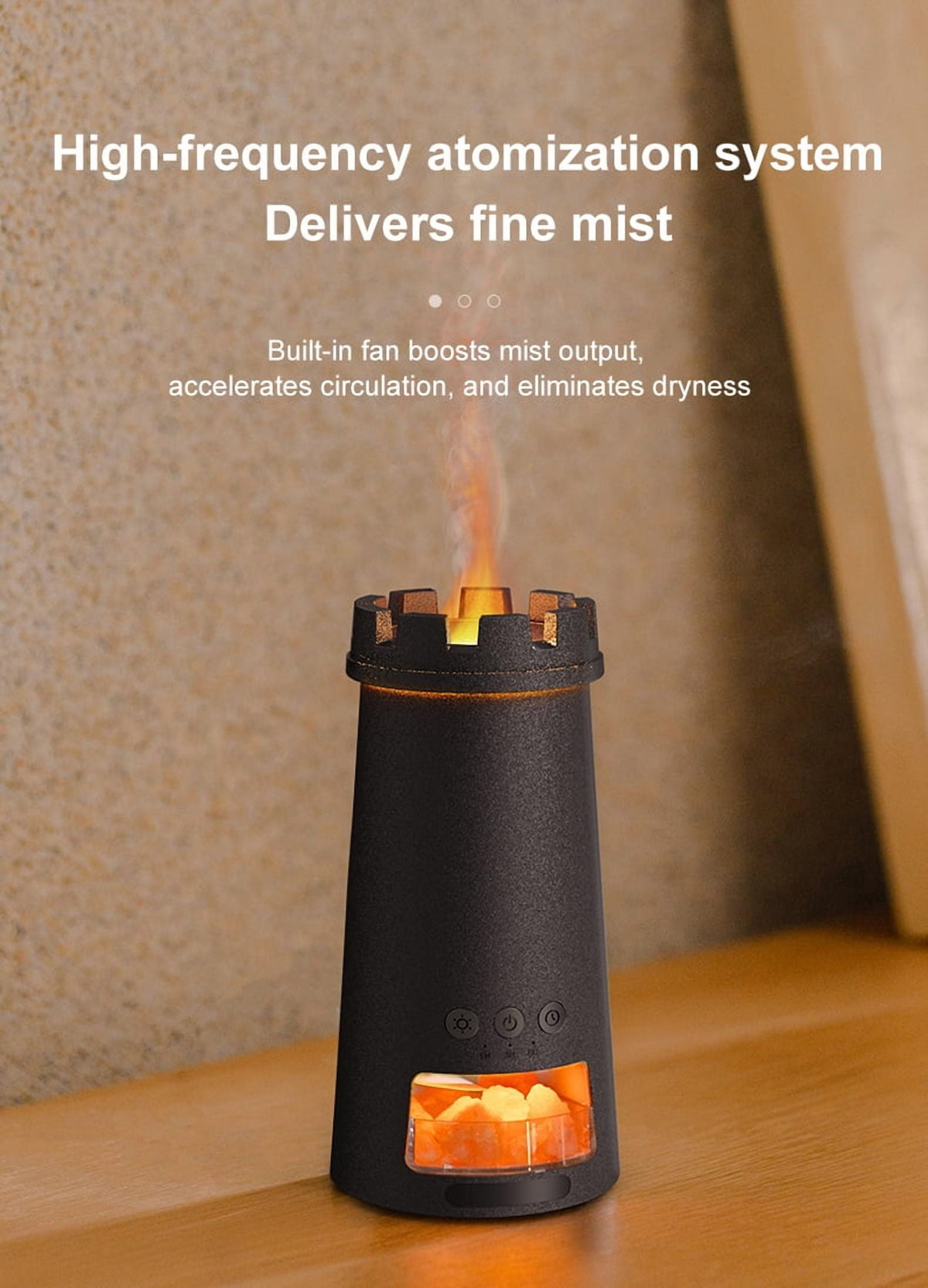ULTREMA Lighthouse Flame Aroma Diffuser, 150ml Ultrasonic Humidifier with Himalayan Salt Rock, Essential Oil Diffuser with Auto Shut-Off for Home Bedroom, Black - Image 11