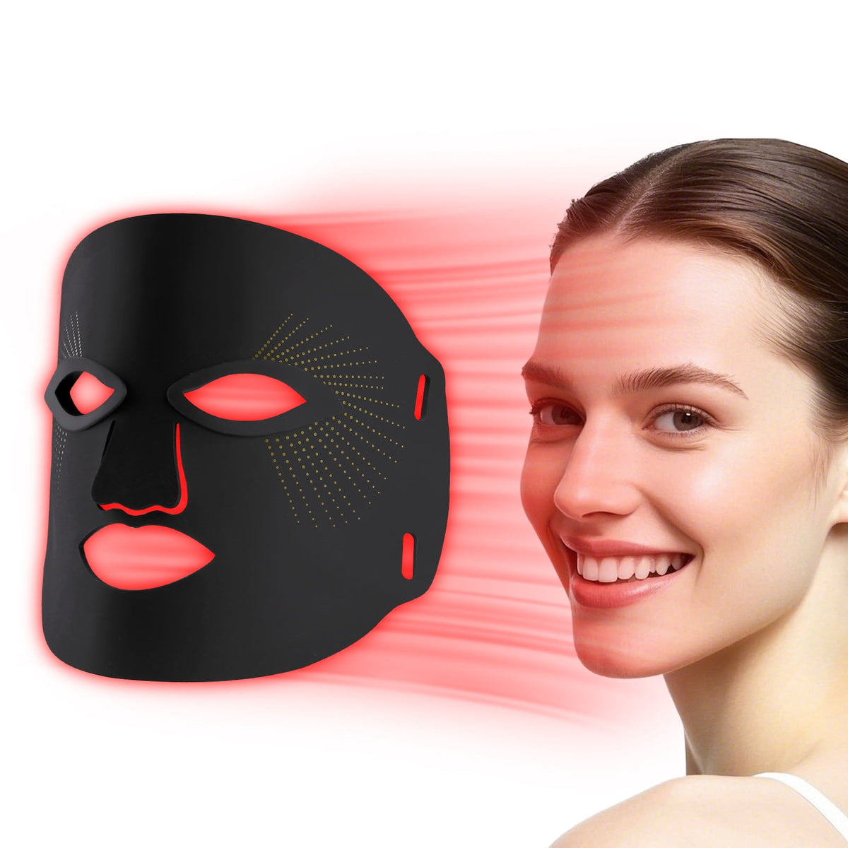 ULTREMA LED Face Mask, 7 Color Light Therapy Facial Mask with 288 LEDs, Soft Silicone Skin Care Mask with Wired Controller, Eye Inserts and 5/10/15 Min Timer, Black