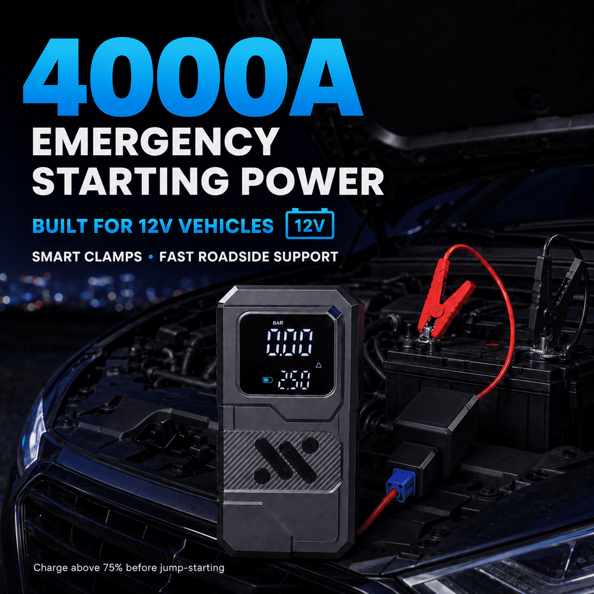 ULTREMA Portable Car Jump Starter with Air Compressor, 8000mAh 12V Auto Battery Booster Pack & Tire Inflator, 4-in-1 Jump Box, Power Bank & LED Light for Gas Engines, Motorcycle - Image 15