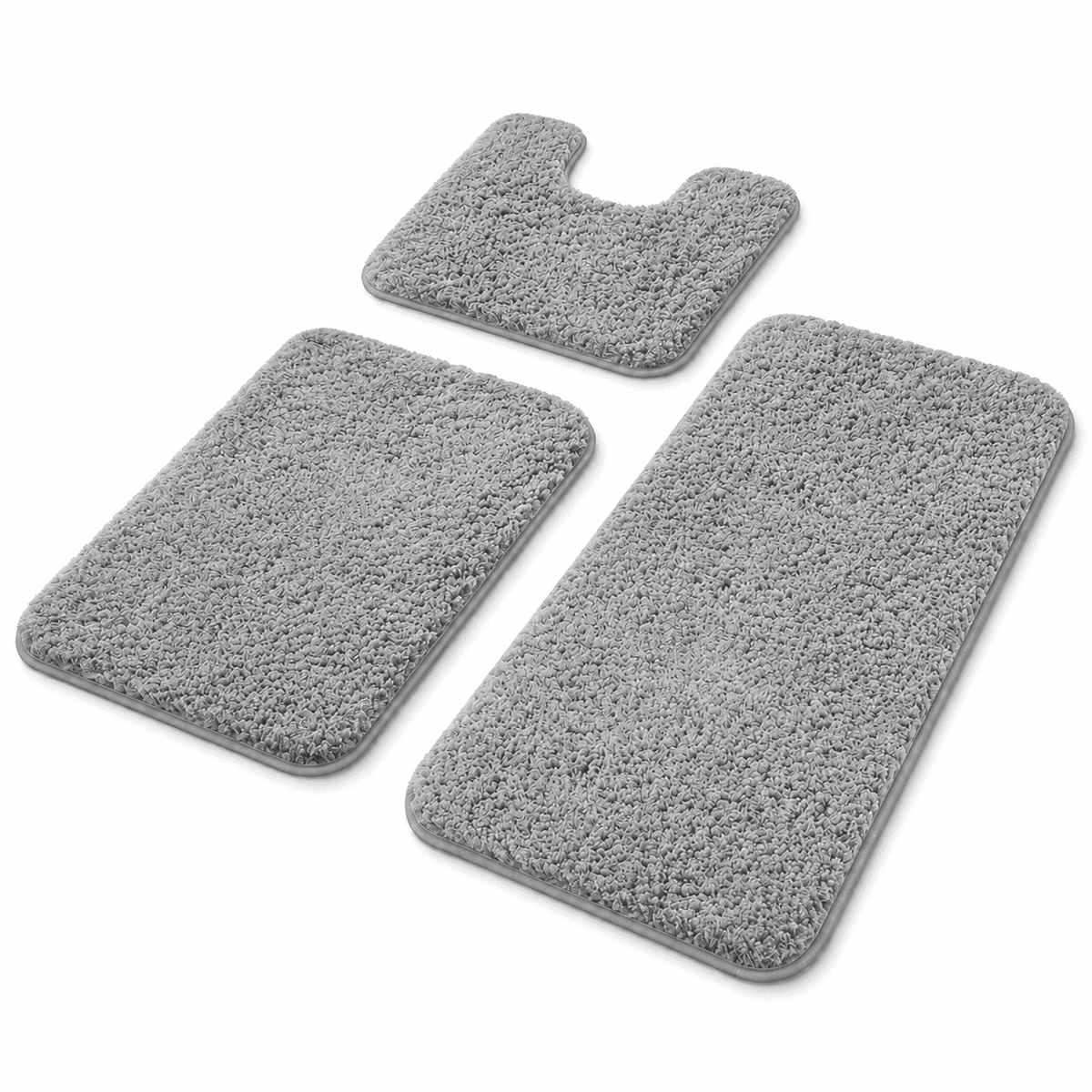 ULTREMA 3 Piece Bathroom Rug Set, Soft Absorbent Plush Chenille Bath Mats with Non-Slip PVC Dot Backing, Machine Washable Toilet and Vanity Rugs, Black