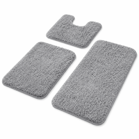 ULTREMA 3 Piece Bathroom Rug Set, Soft Absorbent Plush Chenille Bath Mats with Non-Slip PVC Dot Backing, Machine Washable Toilet and Vanity Rugs, Black