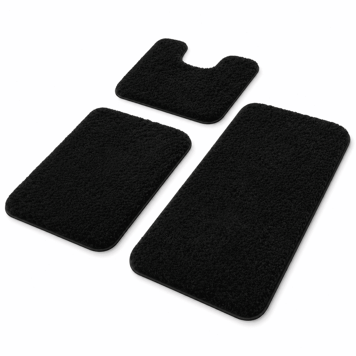 ULTREMA 3 Piece Bathroom Rug Set, Soft Absorbent Plush Chenille Bath Mats with Non-Slip PVC Dot Backing, Machine Washable Toilet and Vanity Rugs, Black
