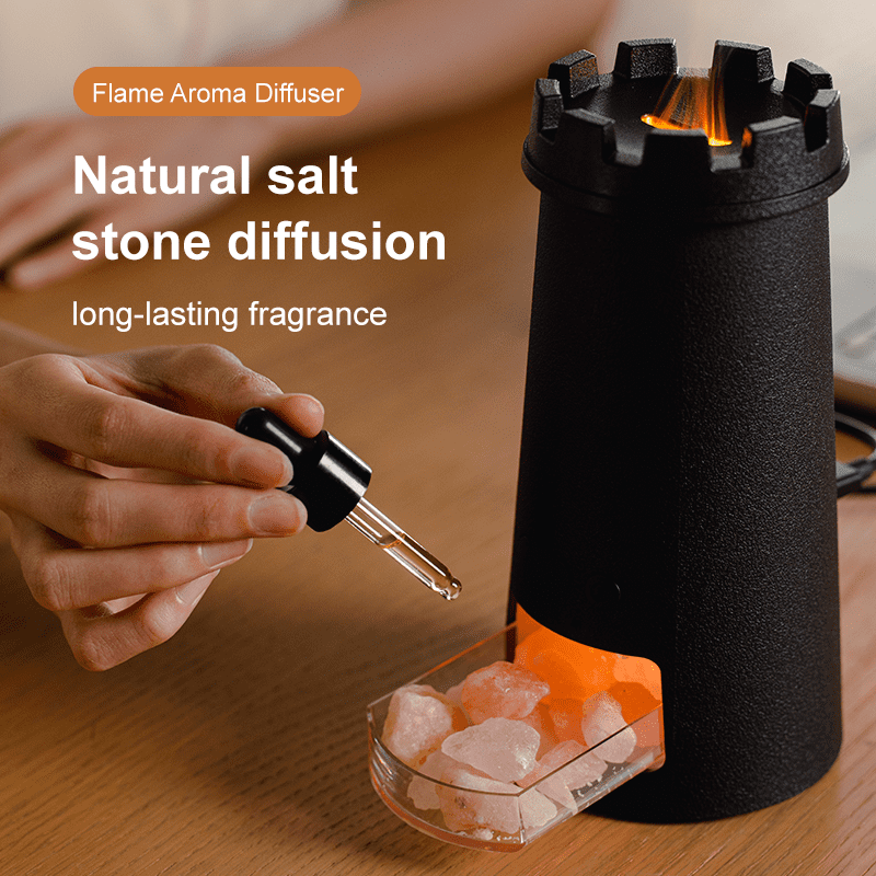 ULTREMA Lighthouse Flame Aroma Diffuser, 150ml Ultrasonic Humidifier with Himalayan Salt Rock, Essential Oil Diffuser with Auto Shut-Off for Home Bedroom, Black - Image 3