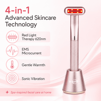 4-in-1 Facial Wand with Magnetic Charging Base, Red Light Therapy for Face and Neck, Microcurrent EMS Skin Tightening, Thermal Facial Massager for Anti-Aging & Wrinkle Reduction, Pink - Image 3