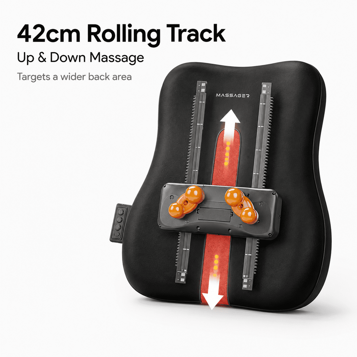 ULTREMA Cordless Back Massager with Heat, 3 Massage Modes, 42 cm Rolling Track, Rechargeable Lumbar Massage Cushion for Home and Office, Black - Image 3