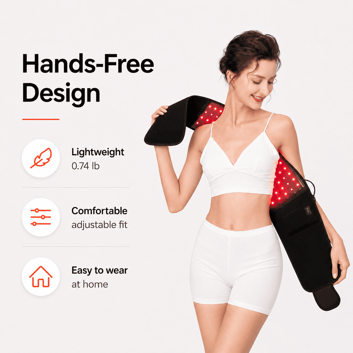 ULTREMA Wearable Red LED Relaxation Belt with Timer, Adjustable Comfort Wrap for Home Self-Care and Daily Wellness, Lightweight Hands-Free Body Band for Men and Women - Image 6