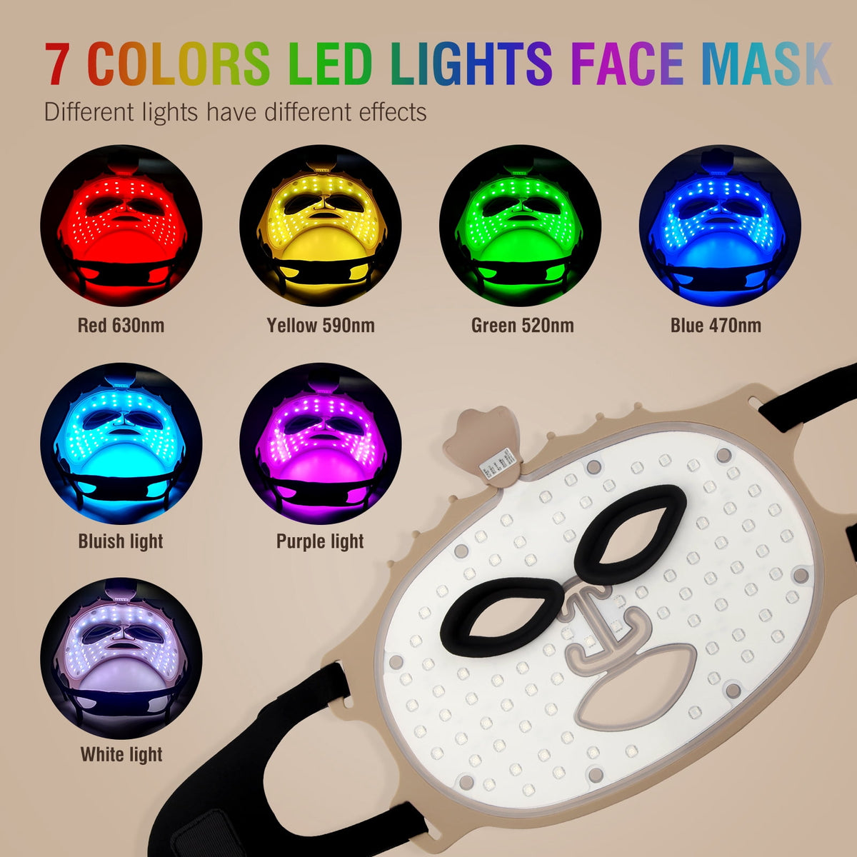 ULTREMA Red Light Therapy for Face, 7 Modes Led Face Mask Light Therapy with Remote, Portable Light Therapy Mask for Skin Care at Home, Travel (Beige) - Image 6