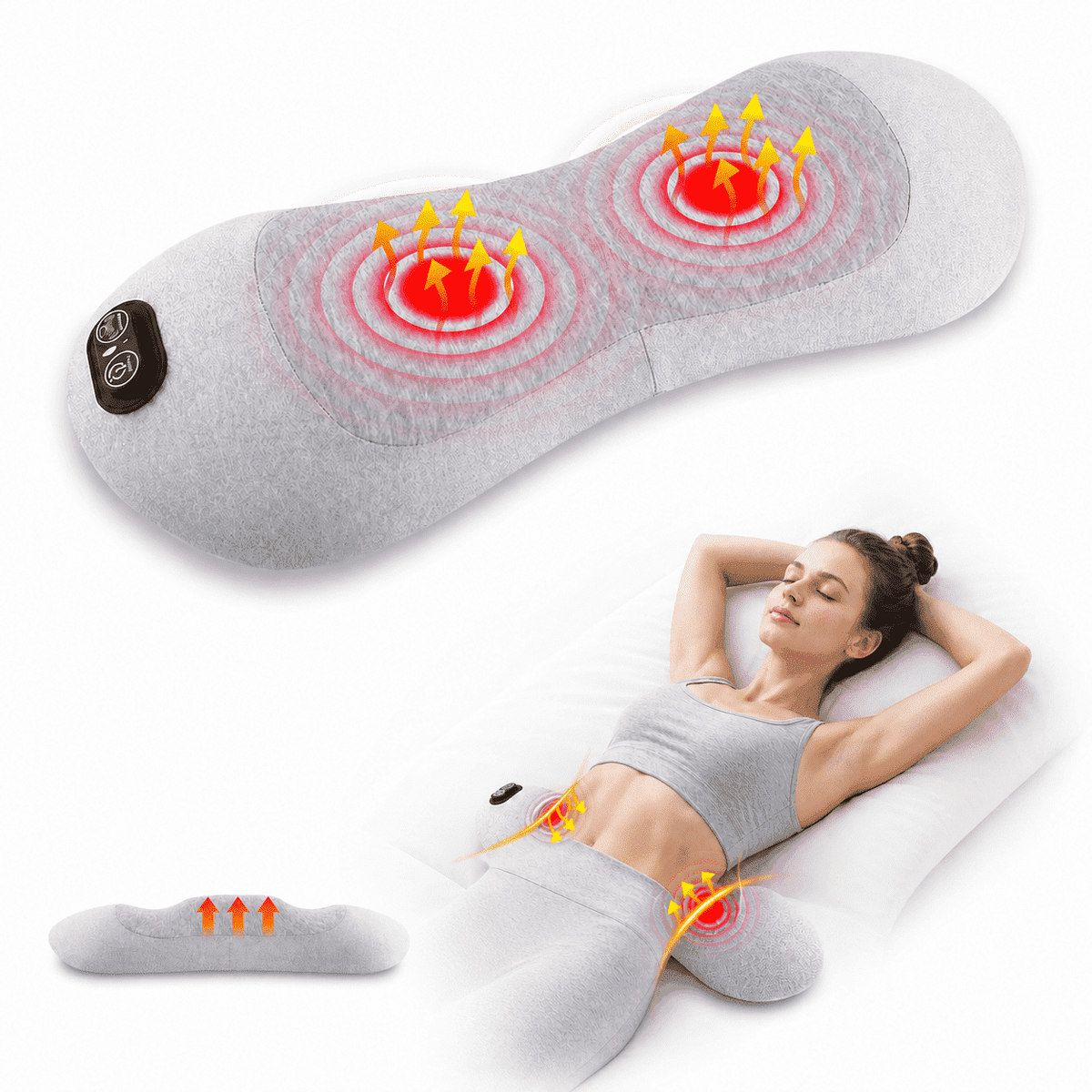 ULTREMA Cordless 3-in-1 Electric Lumbar Support Pillow with Heat, Vibration Massage and Adjustable Air Lift, Rechargeable Memory Foam Lower Back Cushion for Bed, Sofa and Office Chair, Light Gray - Image 6