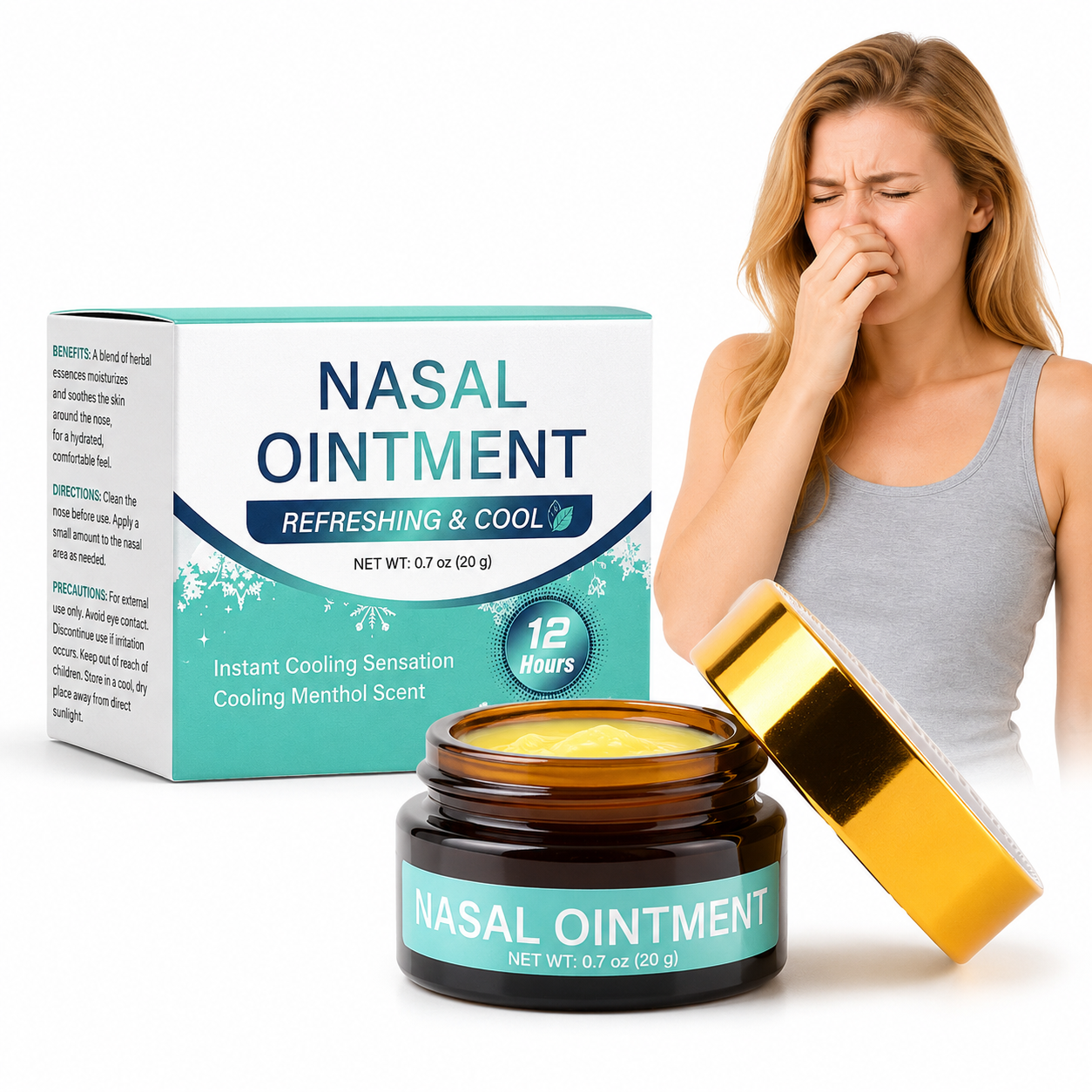 Mint Nasal Moisturizer Ointment, Up to 12-Hour Hydration, Cooling Menthol Balm for Dry & Sensitive Nose, 0.7 oz