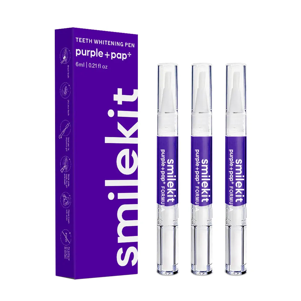 ULTREMA Teeth Whitening Pen, 3 Pack Purple PAP+ Tooth Whitener for Coffee, Tea and Smoking Stains, Gentle Brush-On Whitening Gel, 2mL Each