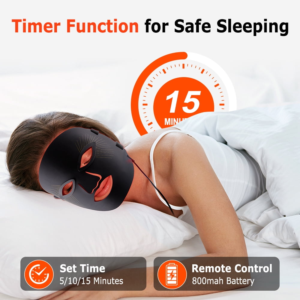 Red Light Face Mask, 7 Color Light Therapy Facial Mask with 288 LEDs, Soft Silicone Skin Care Mask with Wired Controller, Eye Inserts and 5/10/15 Min Timer, Black - Image 7