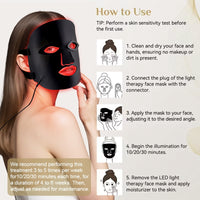 Red Light Face Mask, 7 Color Light Therapy Facial Mask with 288 LEDs, Soft Silicone Skin Care Mask with Wired Controller, Eye Inserts and 5/10/15 Min Timer, Black - Image 11