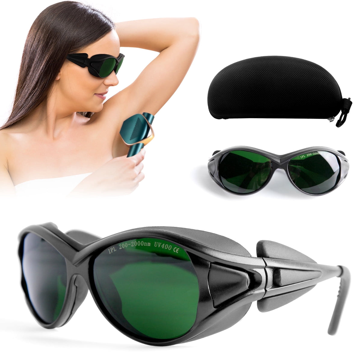 ULTREMA Red Light Therapy Glasses & IPL Laser Safety Goggles (200-2000nm) – Ultra-Dark Eye Protection for Tanning, Infrared Treatment, Migraines & Light Sensitivity – Includes Protective Case