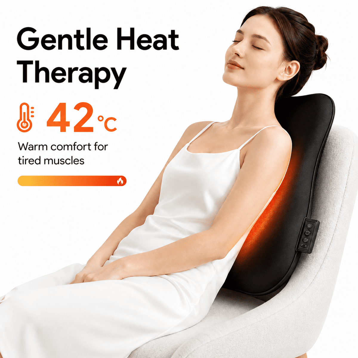 ULTREMA Cordless Back Massager with Heat, 3 Massage Modes, 42 cm Rolling Track, Rechargeable Lumbar Massage Cushion for Home and Office, Black - Image 4