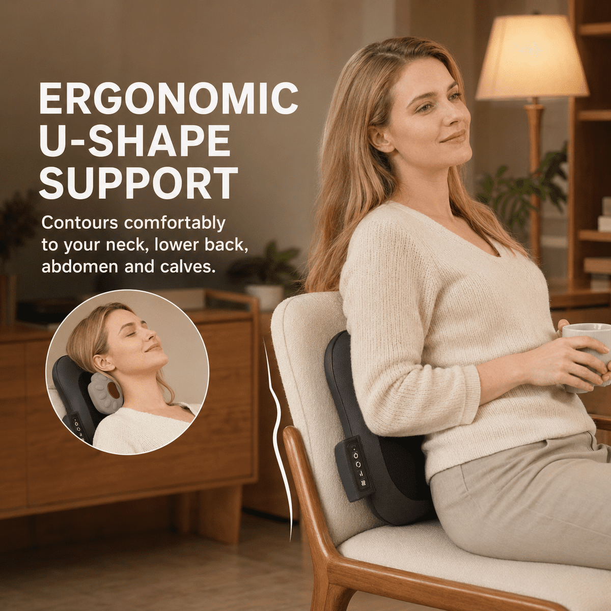 ULTREMA Back Massager Cushion with Heat, Deep Tissue Kneading Shiatsu Pillow for Neck, Waist & Shoulders, Portable 2-Level Heating Massage Pillow for Home Office Car,Lumbar Massage Cushion,Black - Image 2