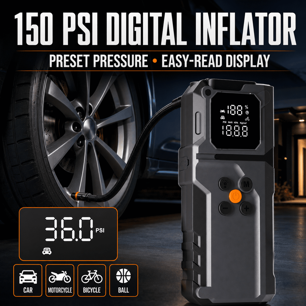 ULTREMA Portable Car Jump Starter with Air Compressor, 8000mAh 12V Auto Battery Booster Pack & Tire Inflator, 4-in-1 Jump Box, Power Bank & LED Light for Gas Engines, Motorcycle - Image 27