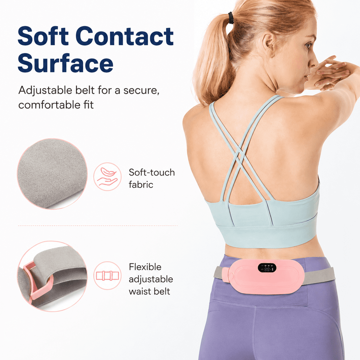 ULTREMA Portable Wearable Heating Pad for Belly, Back & Waist, 3 Heat Settings, 4 Vibration Massage Modes, Adjustable Warming Belt for Women, Pink - Image 5