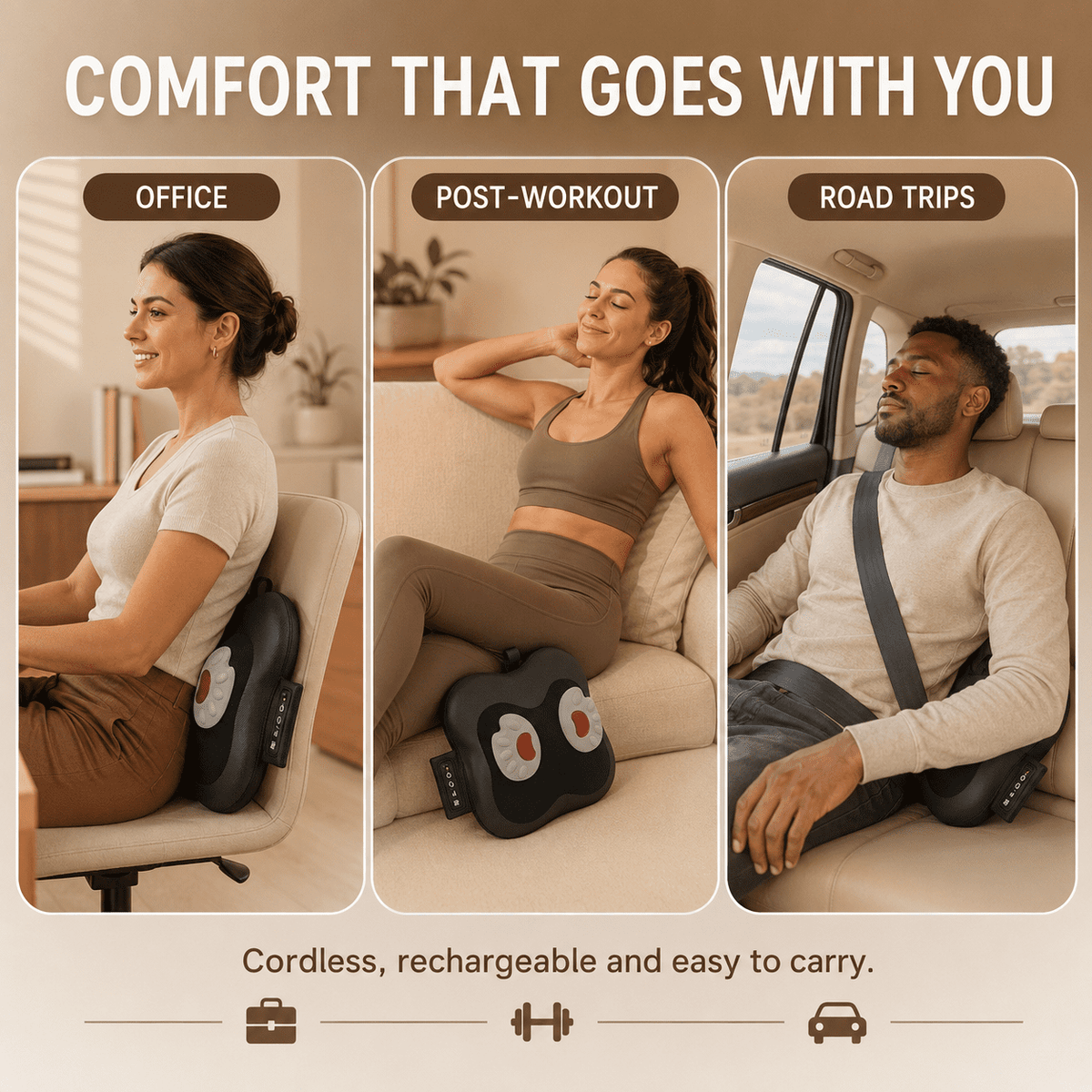 ULTREMA Back Massager Cushion with Heat, Deep Tissue Kneading Shiatsu Pillow for Neck, Waist & Shoulders, Portable 2-Level Heating Massage Pillow for Home Office Car,Lumbar Massage Cushion,Black - Image 3