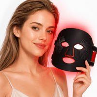Red Light Face Mask, 7 Color Light Therapy Facial Mask with 288 LEDs, Soft Silicone Skin Care Mask with Wired Controller, Eye Inserts and 5/10/15 Min Timer, Black