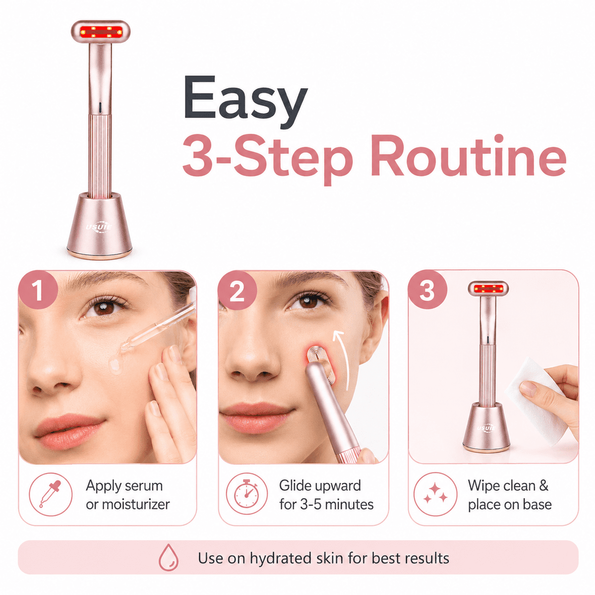 4-in-1 Facial Wand with Magnetic Charging Base, Red Light Therapy for Face and Neck, Microcurrent EMS Skin Tightening, Thermal Facial Massager for Anti-Aging & Wrinkle Reduction, Pink - Image 7