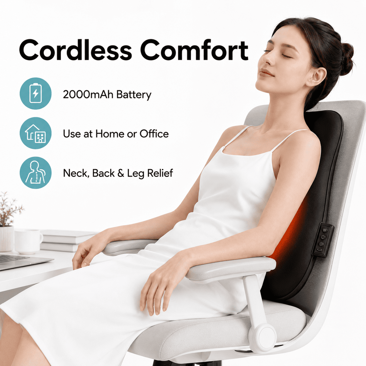 ULTREMA Cordless Back Massager with Heat, 3 Massage Modes, 42 cm Rolling Track, Rechargeable Lumbar Massage Cushion for Home and Office, Black - Image 7