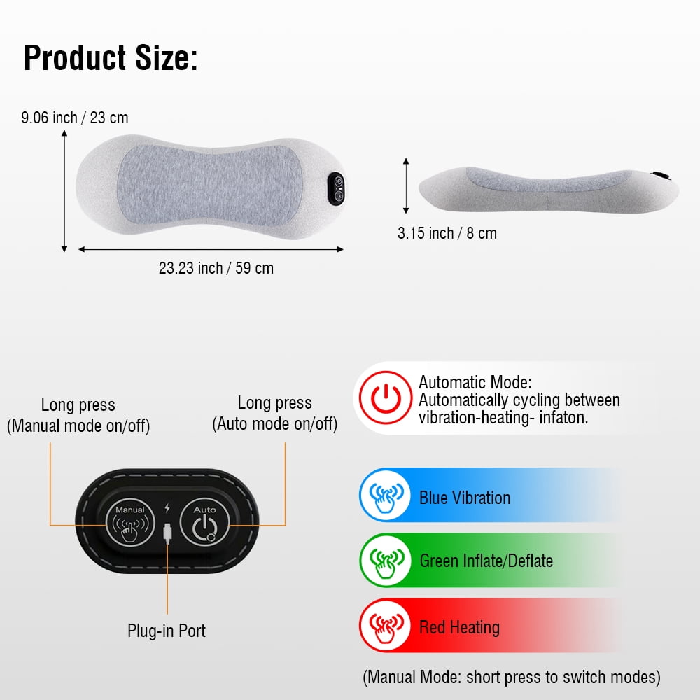 ULTREMA Cordless 3-in-1 Electric Lumbar Support Pillow with Heat, Vibration Massage and Adjustable Air Lift, Rechargeable Memory Foam Lower Back Cushion for Bed, Sofa and Office Chair, Light Gray - Image 8