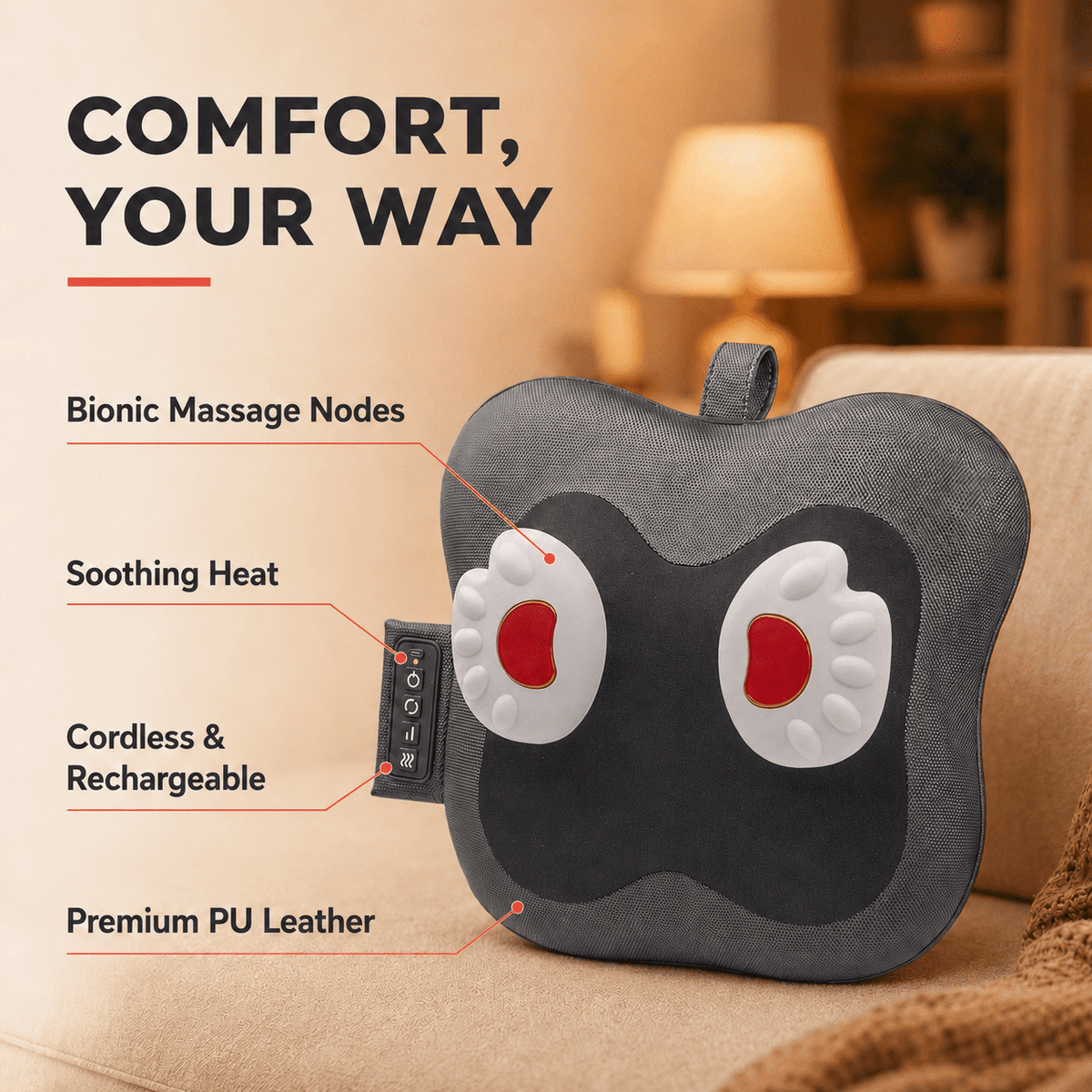 ULTREMA Back Massager Cushion with Heat, Deep Tissue Kneading Shiatsu Pillow for Neck, Waist & Shoulders, Portable 2-Level Heating Massage Pillow for Home Office Car,Lumbar Massage Cushion,Black - Image 8
