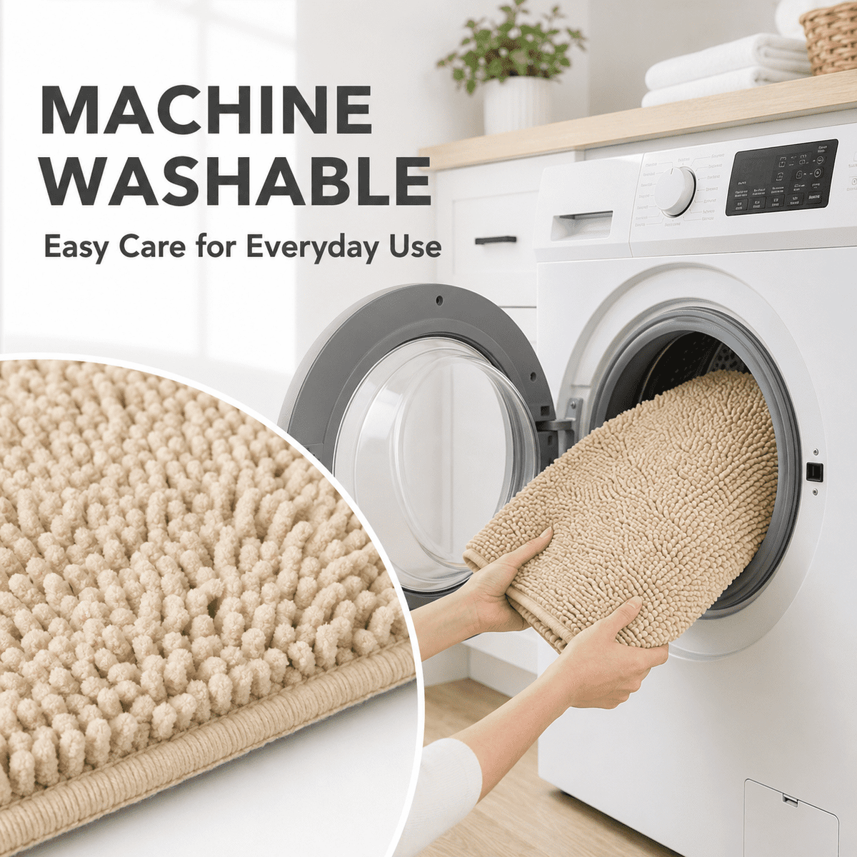 ULTREMA 2-Piece Chenille Bathroom Rug Set, Absorbent Bath Mat and U-Shaped Contour Rug, Non-Slip Backing, Machine Washable,Gery - Image 4